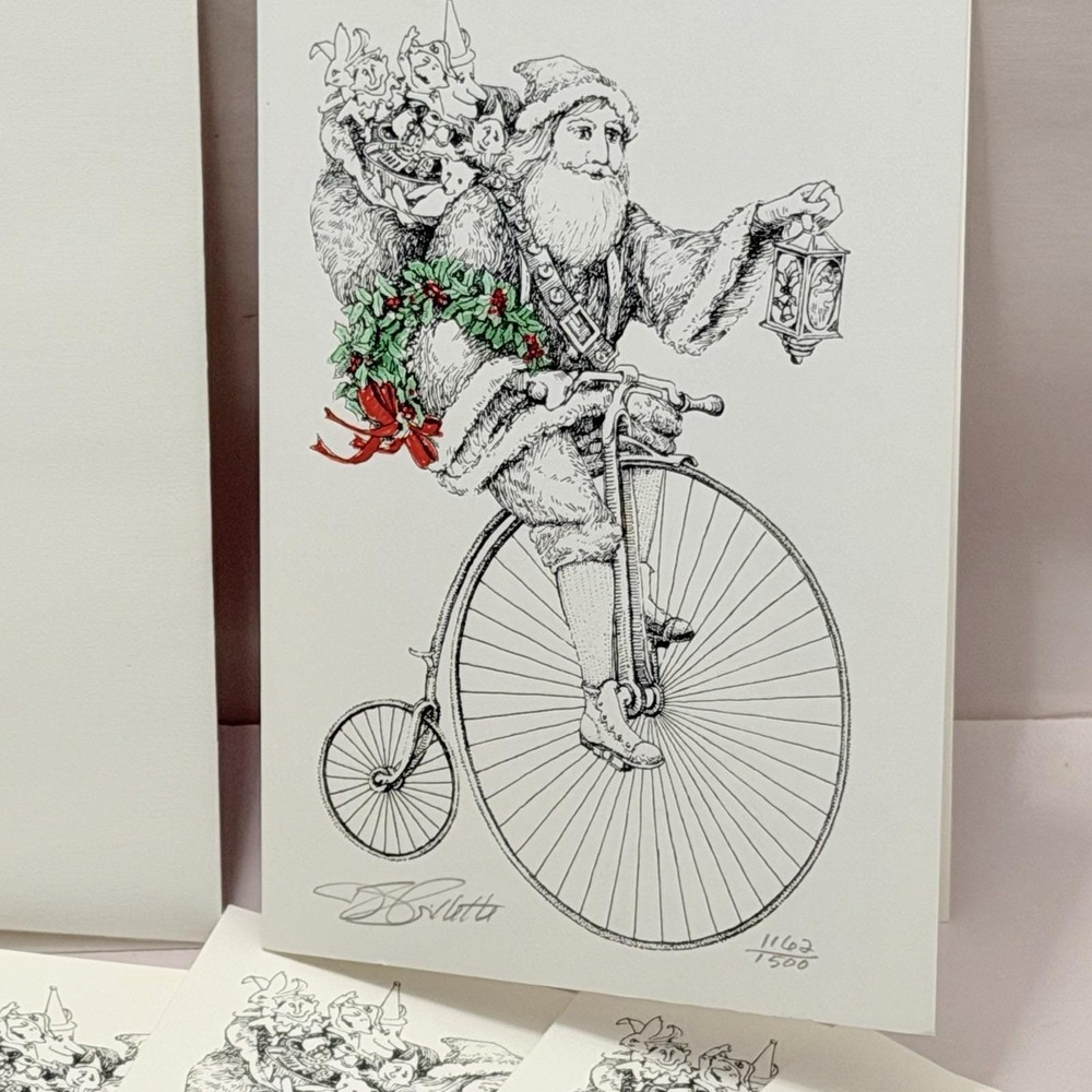 Artist Original Print Christmas Card Signed Lot 10 Hand Tinted VTG Regency